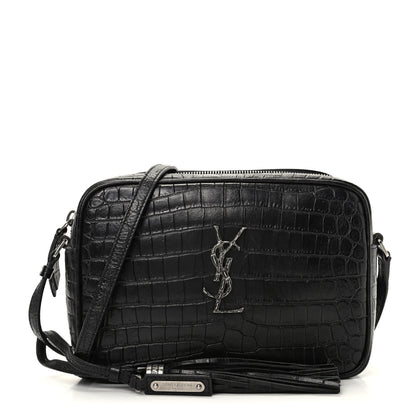 Saint Laurent Calfskin Crocodile Embossed Monogram Lou Camera Bag Black 1 of 9