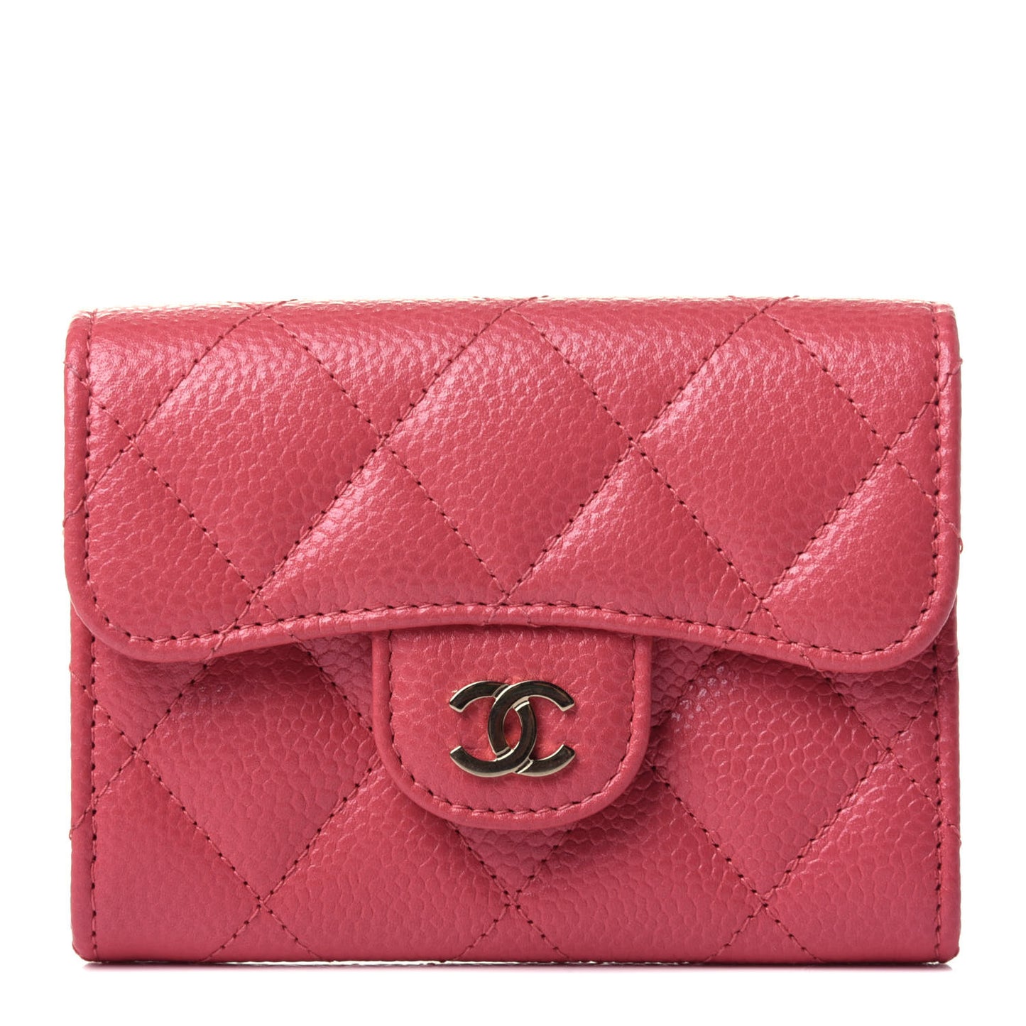 Caviar Quilted Flap Card Holder Wallet Pink