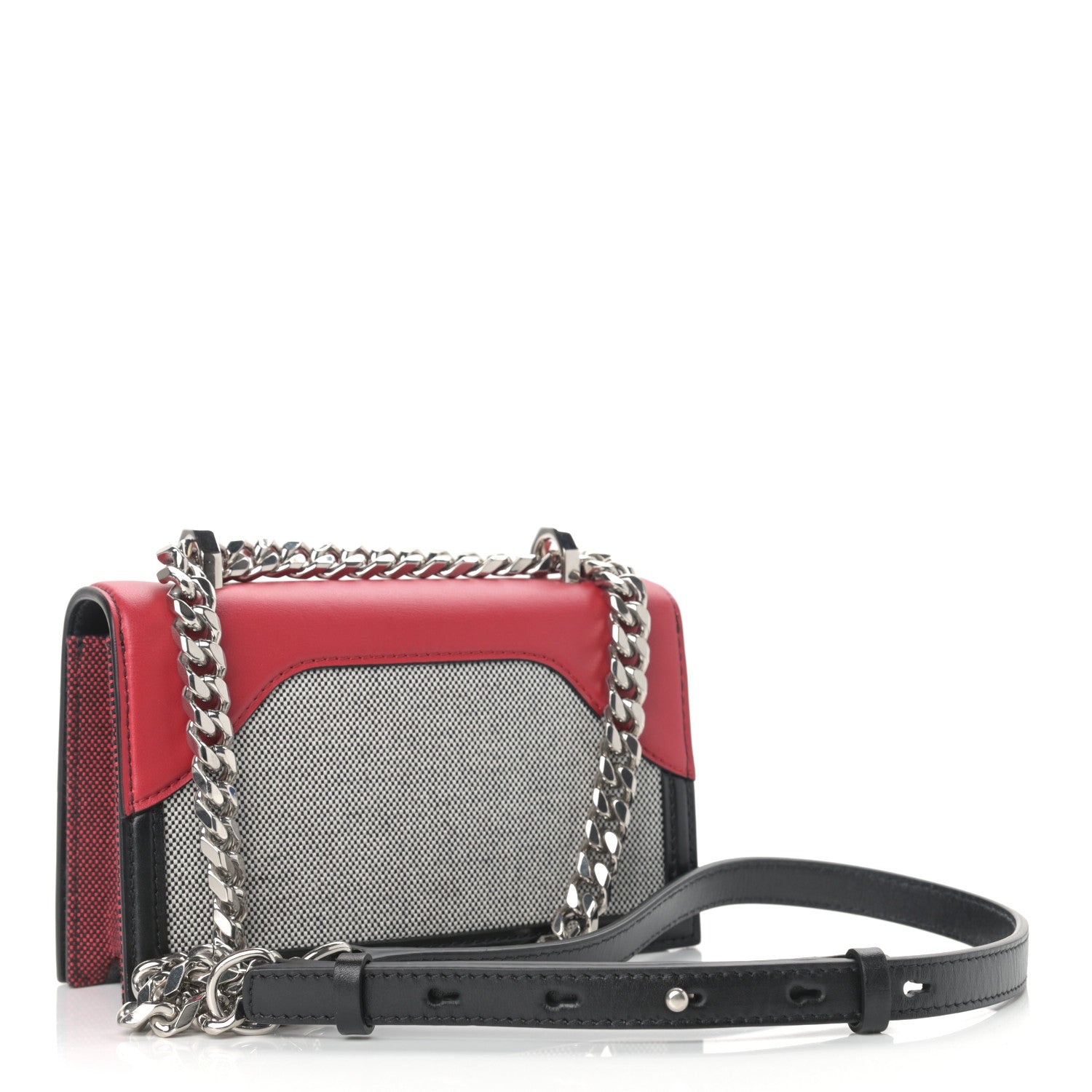 Alexander McQueen Soft Calfskin Woven Jeweled Knuckle Satchel Red Black 3 of 9