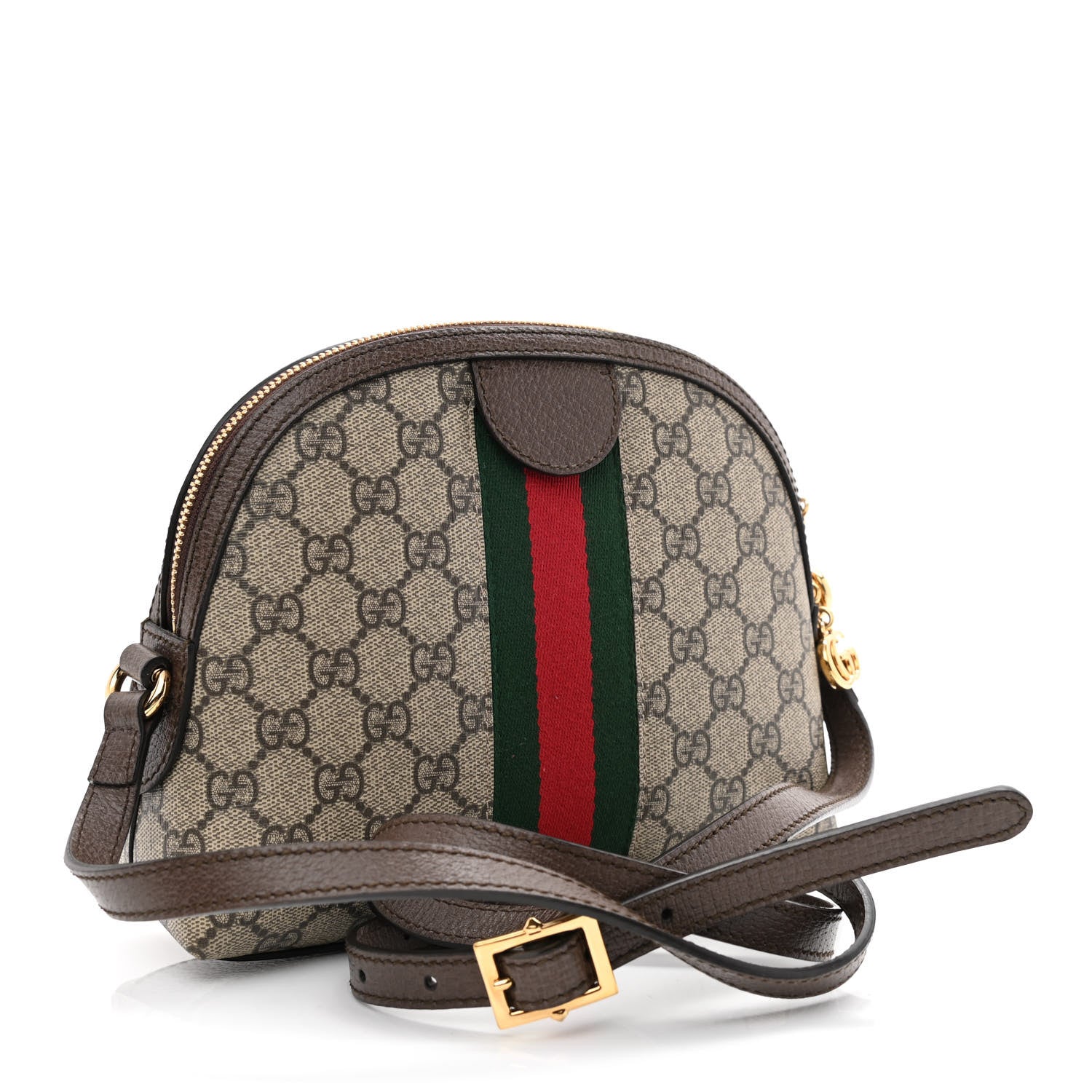 Gucci GG Supreme Monogram Textured Dollar Calfskin Web Small Ophidia Dome Shoulder Bag Beige Ebony New Acero 3 of 10