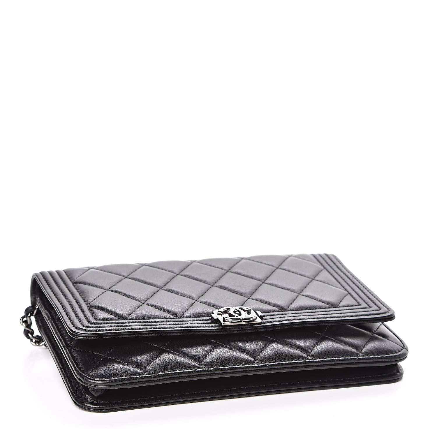 Chanel Lambskin Quilted Boy Wallet On Chain WOC Black 4 of 13