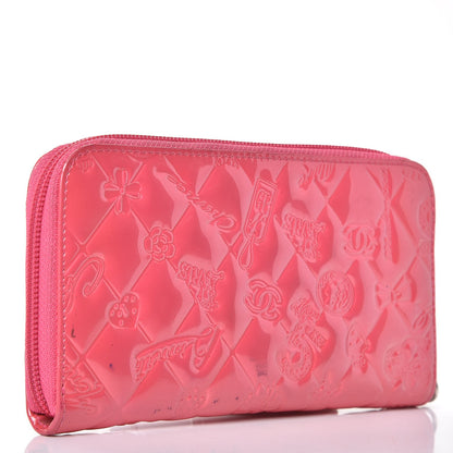 Chanel Patent Calfskin Lucky Symbols Zip Around Wallet Fuchsia 3 of 20