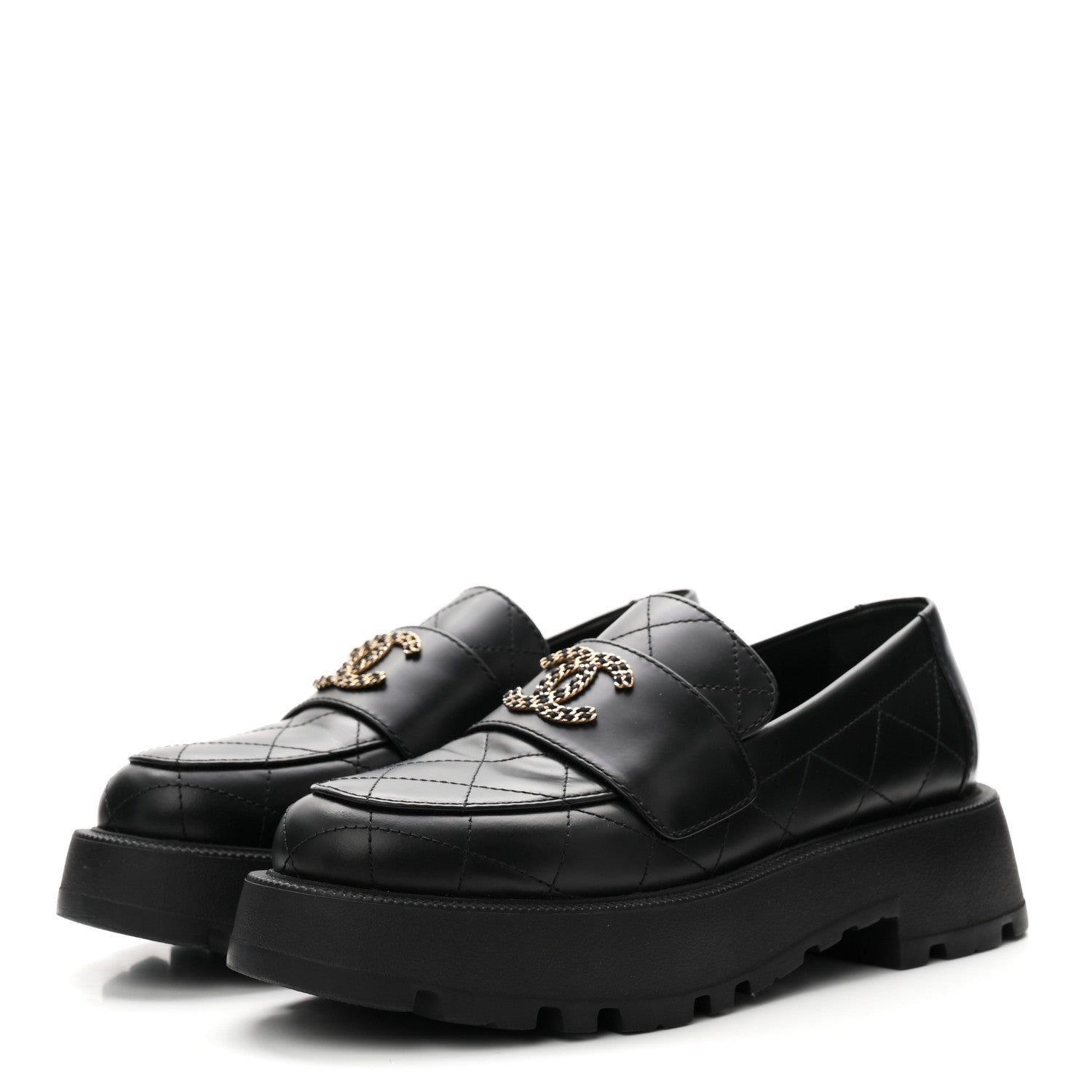 Chanel Calfskin Stitched CC Loafers 38.5 Black 4 of 9