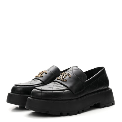 Chanel Calfskin Stitched CC Loafers 38.5 Black 4 of 9