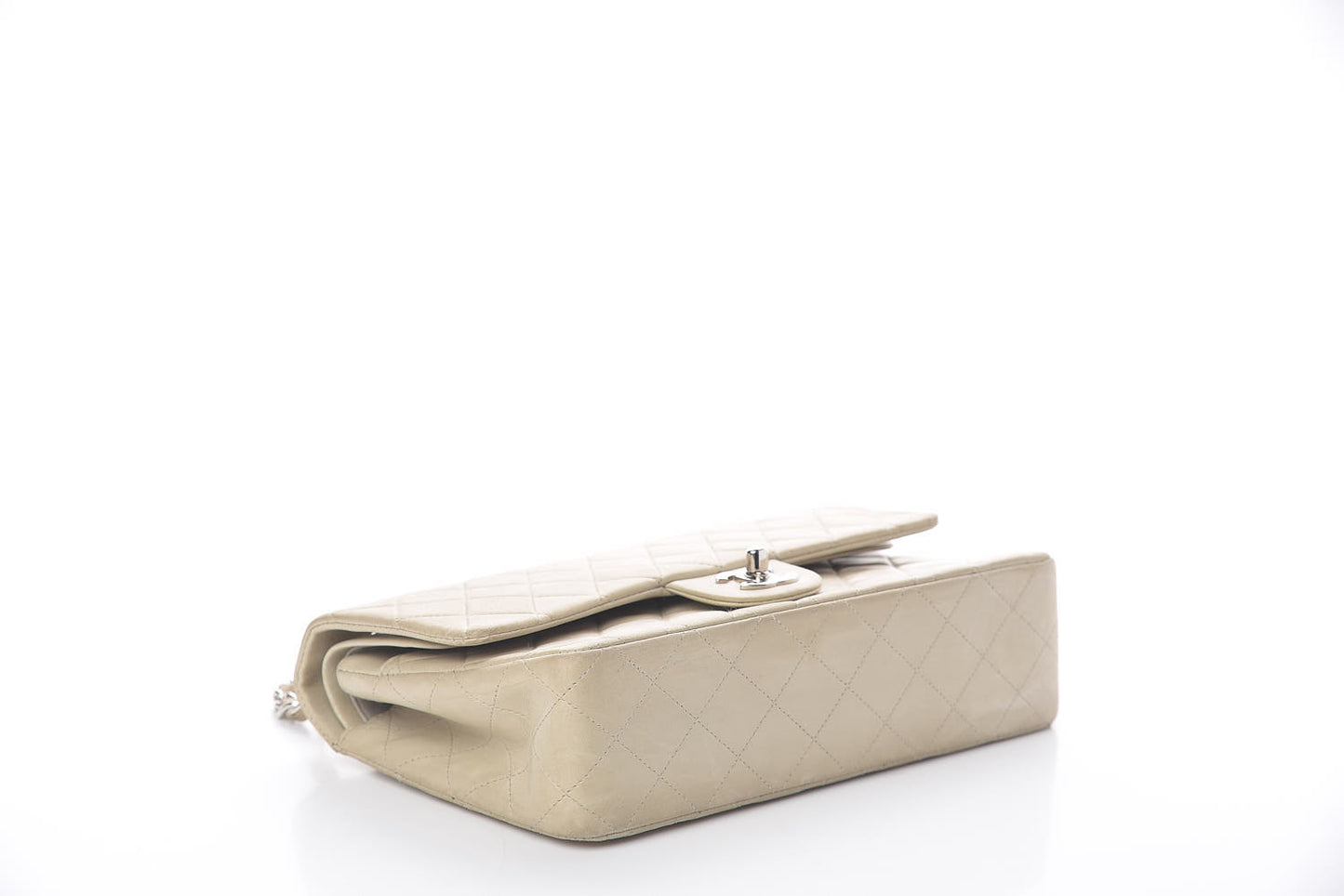 Lambskin Quilted Medium Double Flap Light Grey