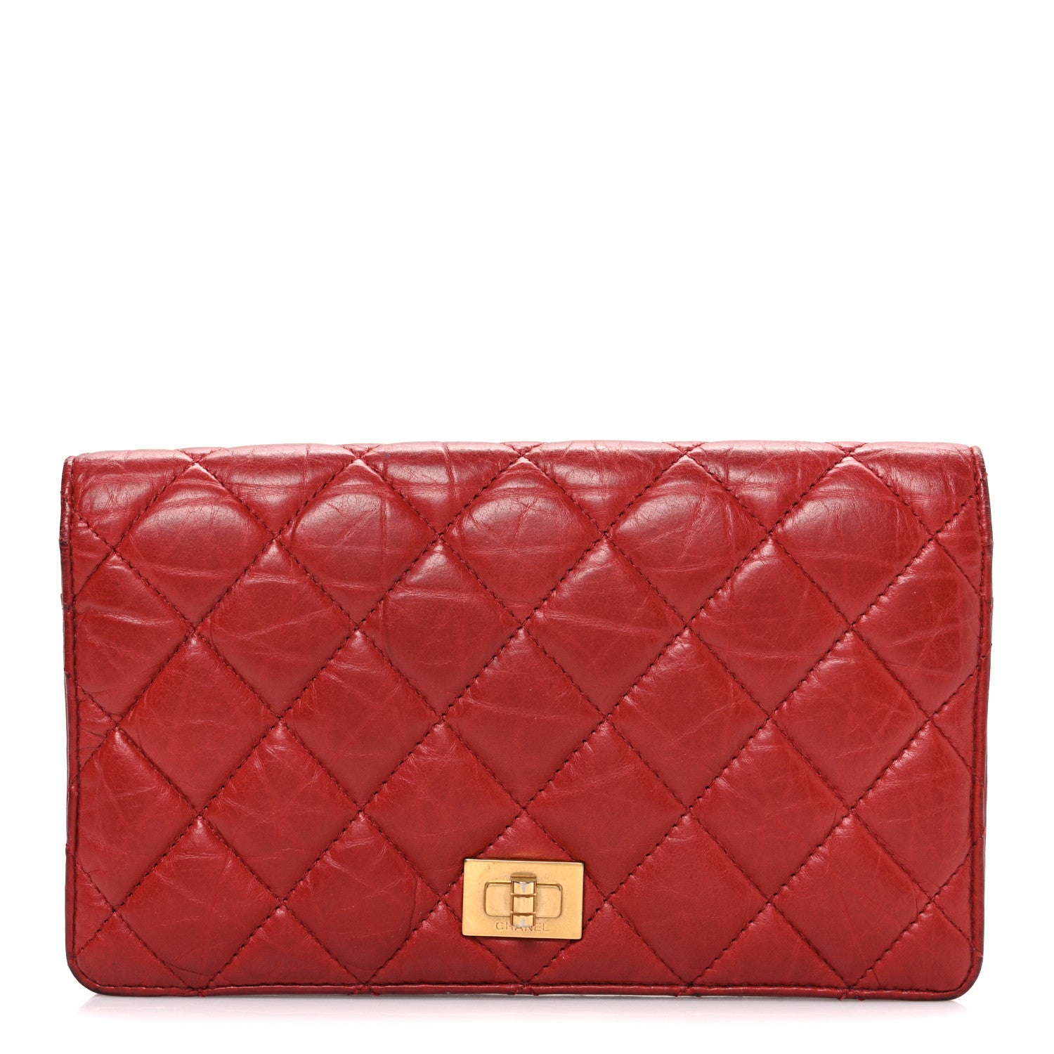 Chanel Aged Calfskin Quilted Reissue 2.55 Yen Wallet Red 1 of 8