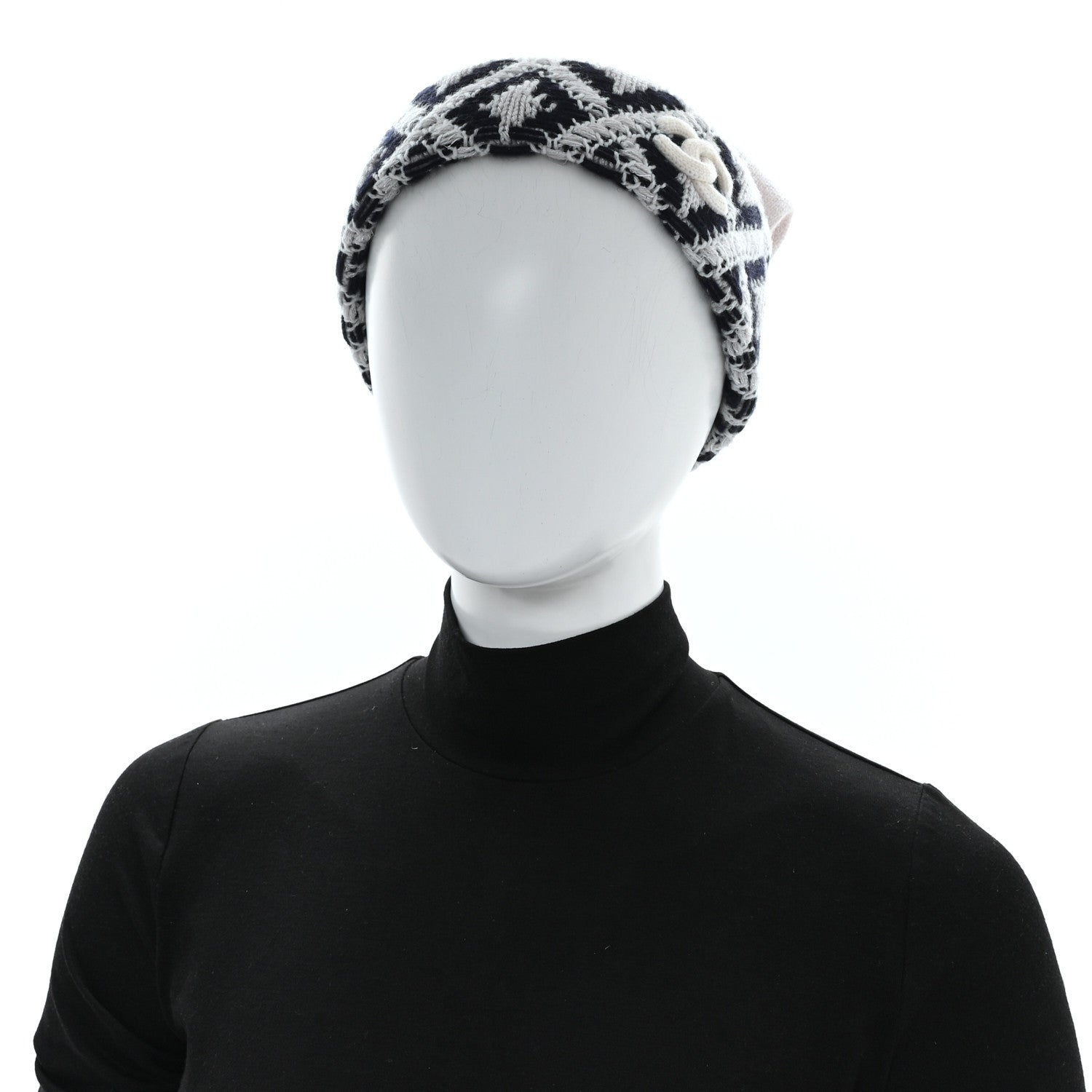 Chanel Cashmere Blend CC Beanie Hat With Gloves Set White Navy Blue 2 of 8