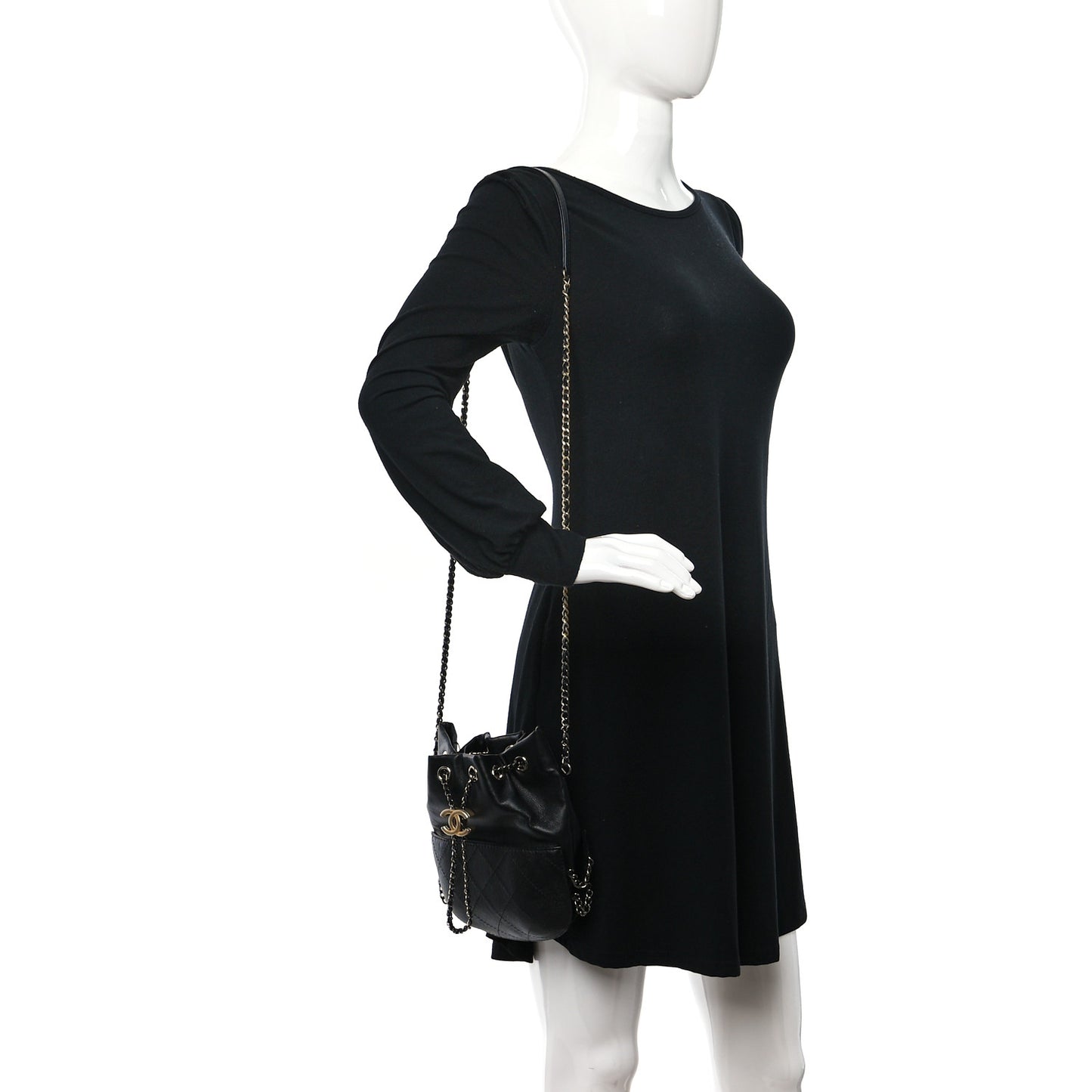 Calfskin Quilted Small Gabrielle Bucket Black