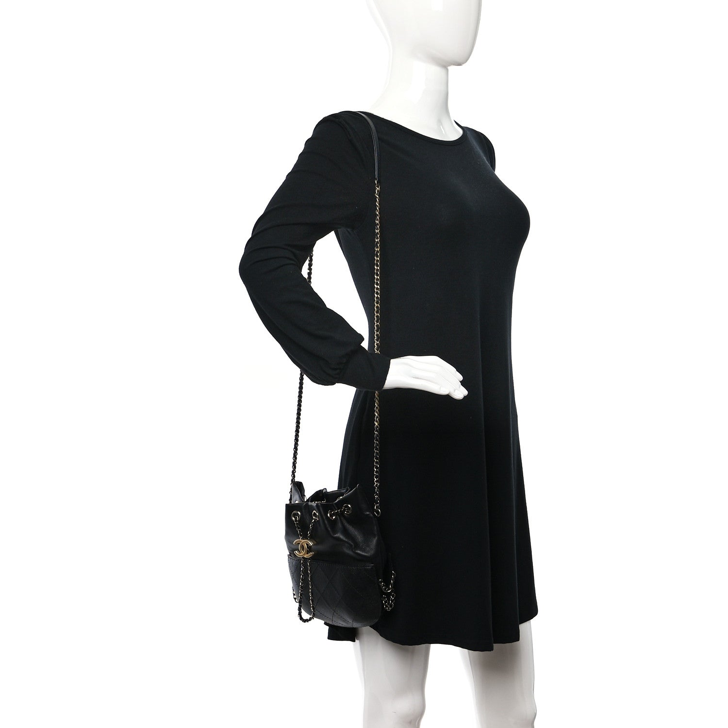 Chanel Calfskin Quilted Small Gabrielle Bucket Black 2 of 9