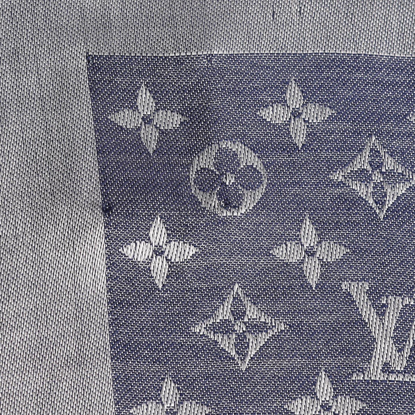 Wool Silk Monogram Denim Shawl Blue