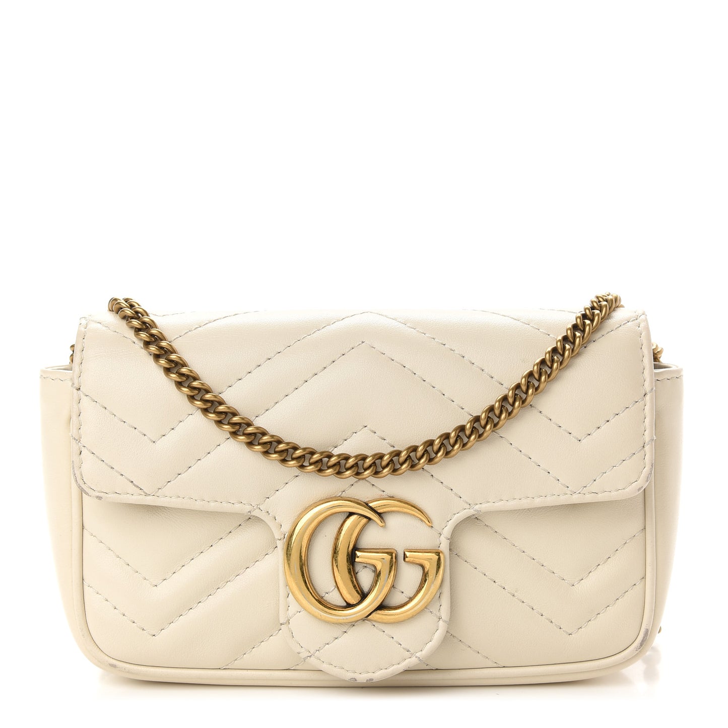 Calfskin Matelasse Super Mini GG Marmont Shoulder Bag White