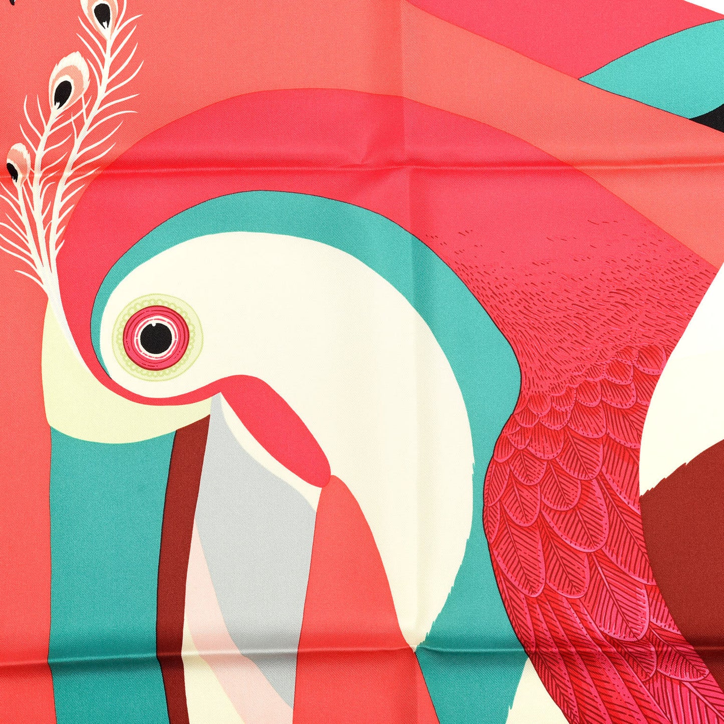 Silk Toucans De Paradis Scarf 90 Rose Vif Creme Vert