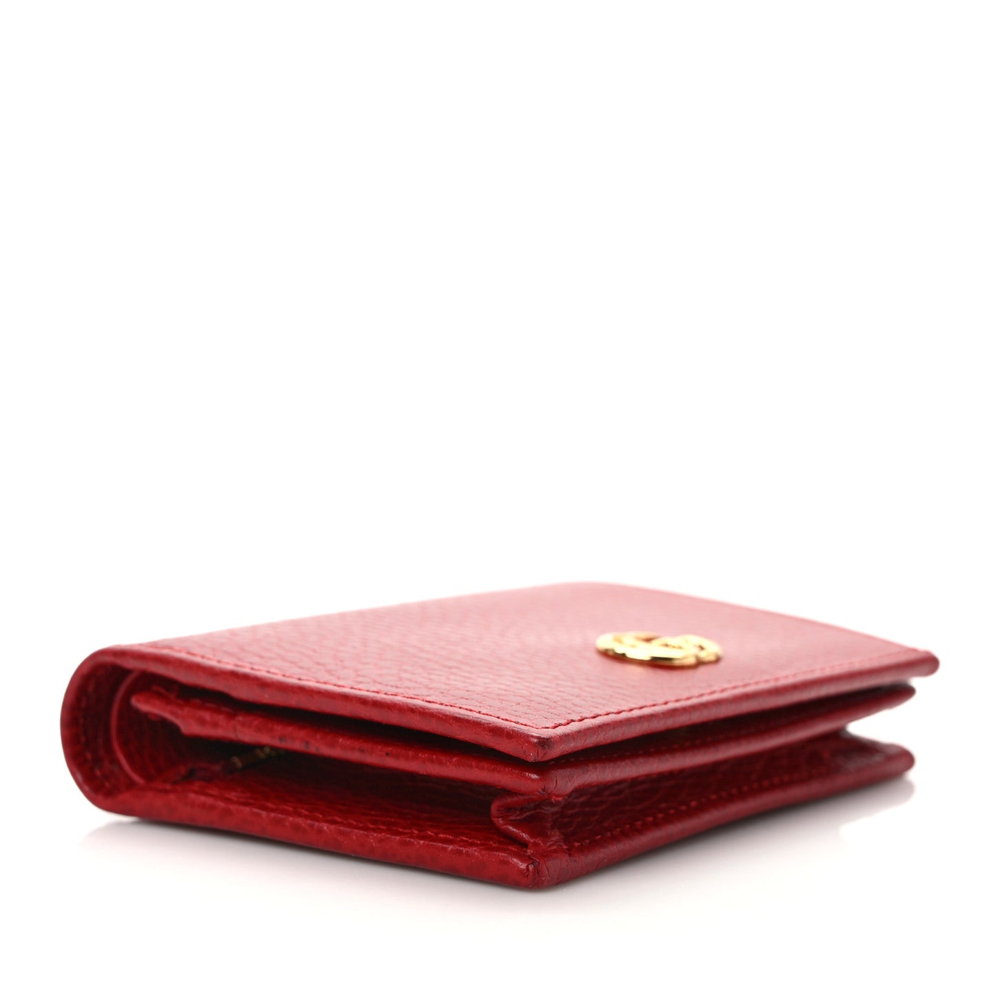 Pebbled Calfskin GG Marmont Card Case Hibiscus Red