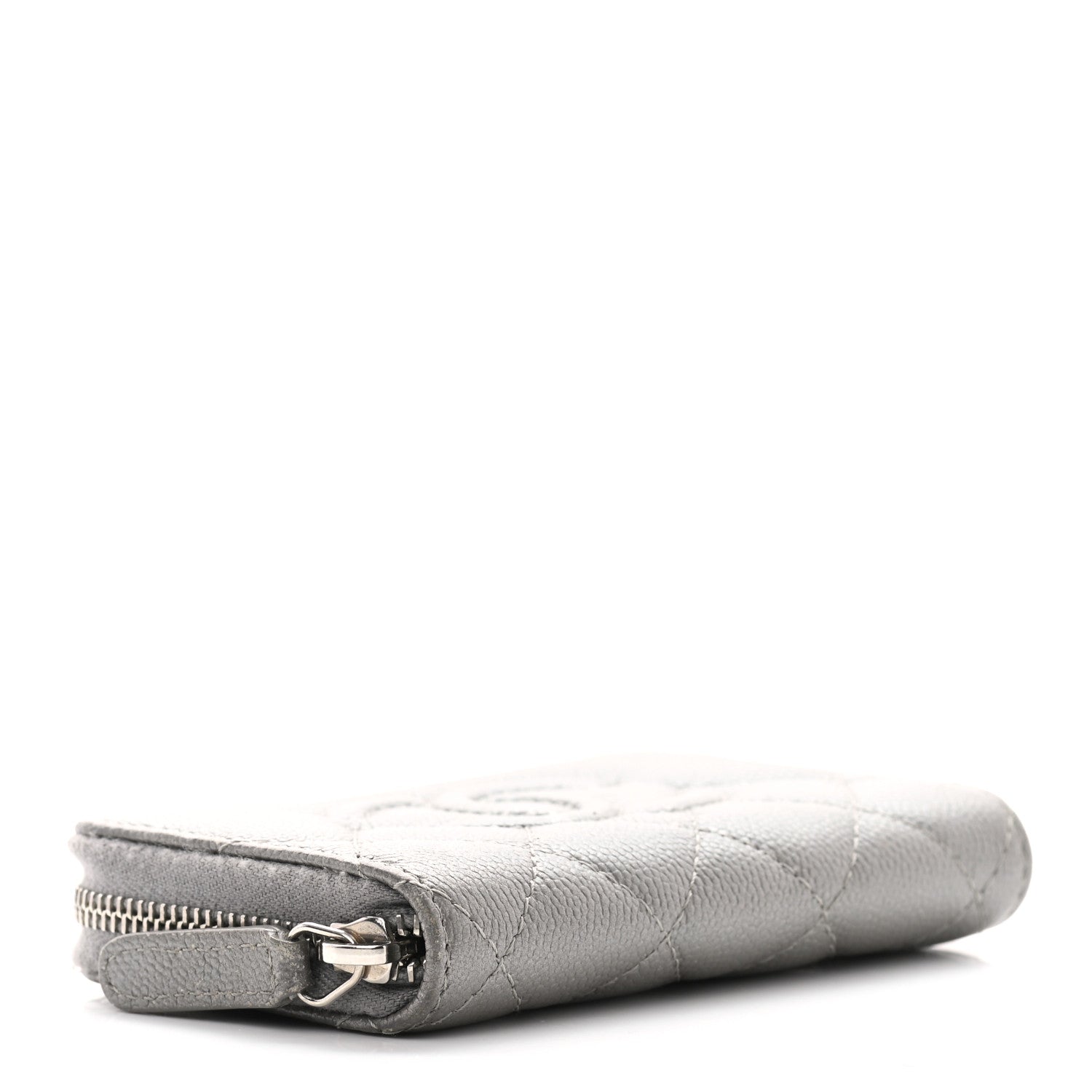 Chanel Metallic Caviar Quilted CC Zip Around Coin Purse Wallet Silver 4 of 8