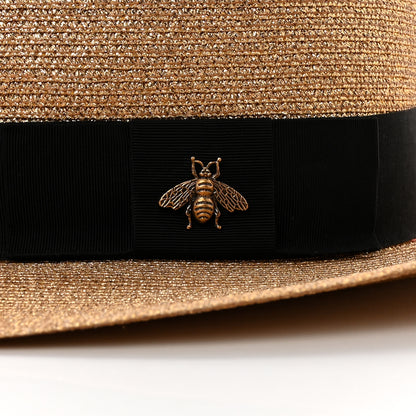 Gucci Glittered Straw Grosgrain Wide Brim Hat S Gold Black 10 of 10