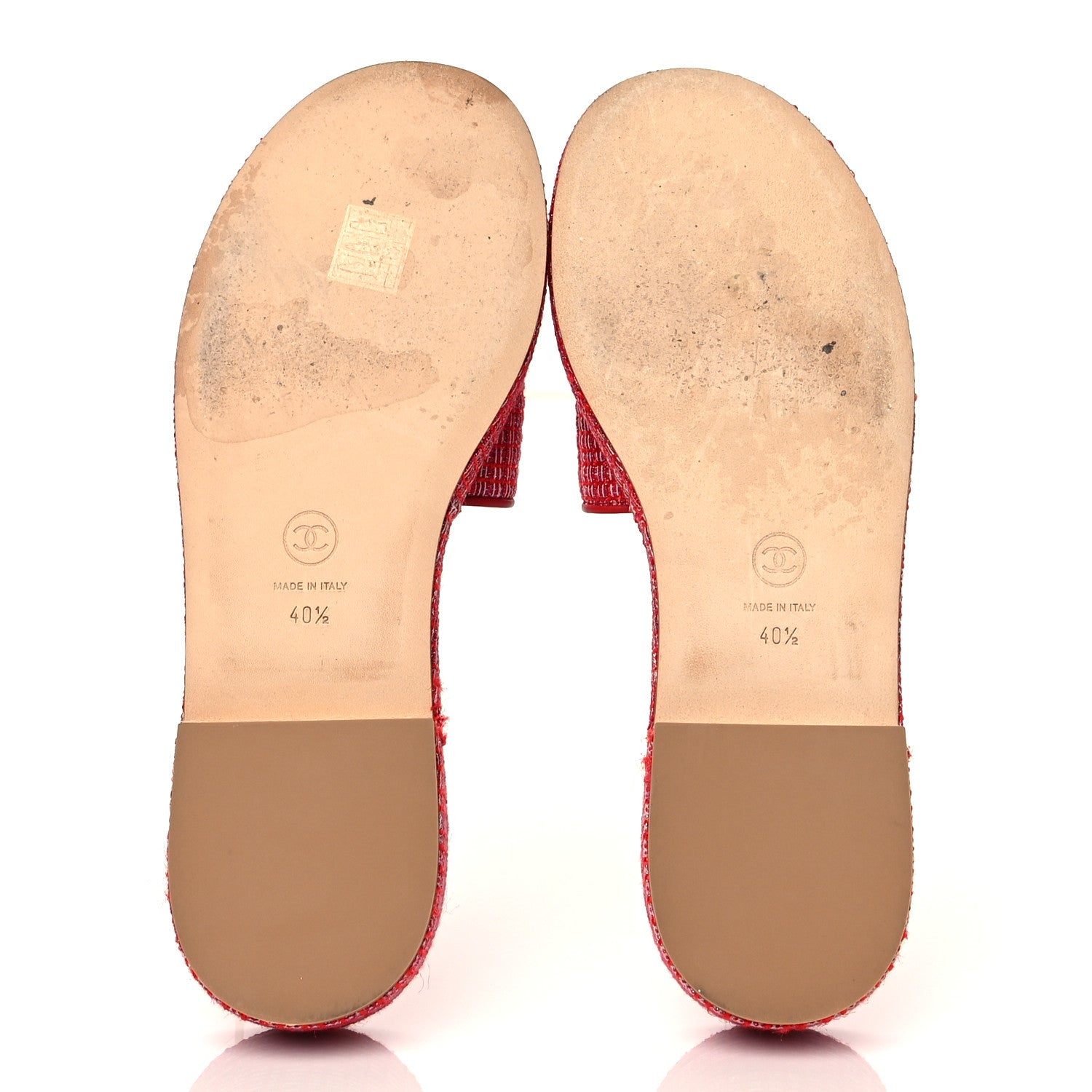 Chanel Tweed Lambskin CC Mules 40.5 Red White 5 of 11