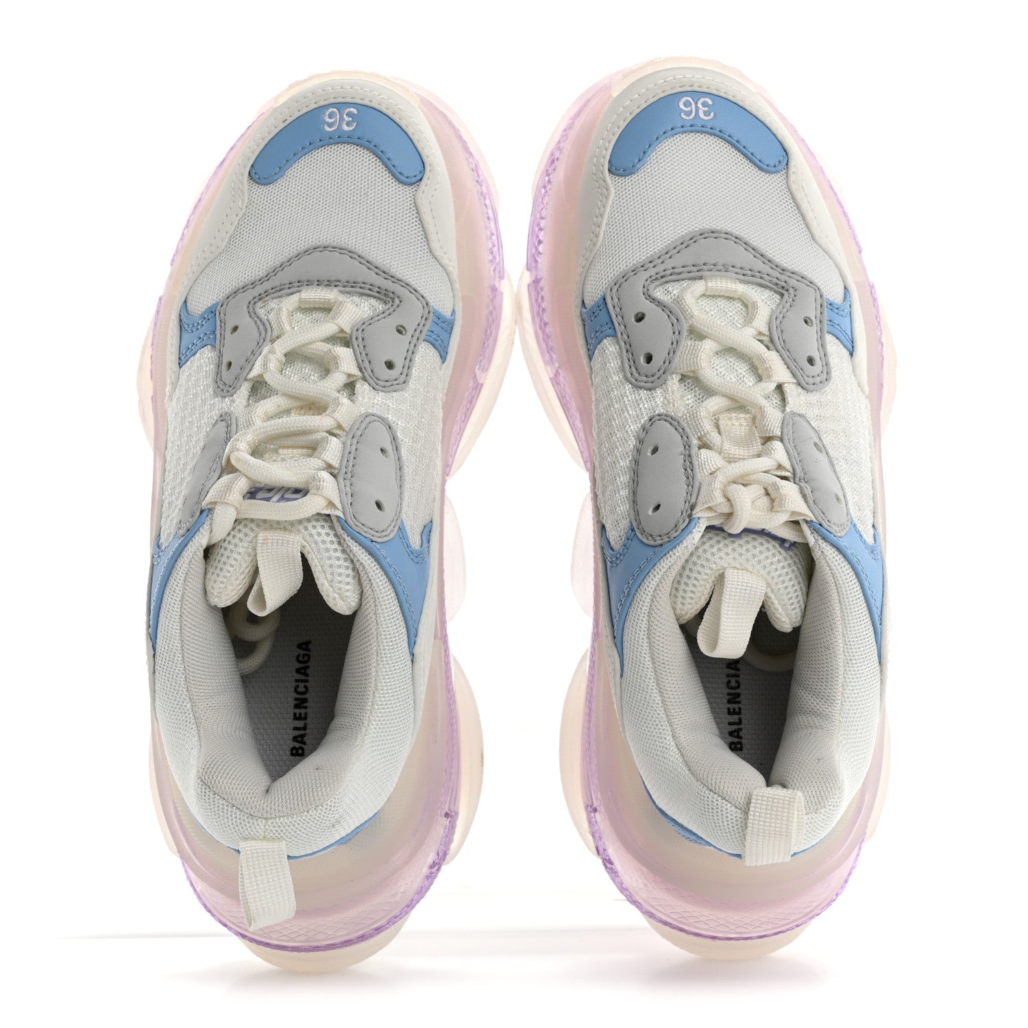 Balenciaga Fabric Mesh Clear Sole Womens Triple S Sneakers 36 Light Blue Grey Lilac White 2 of 12