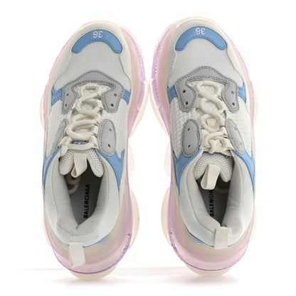 Balenciaga Fabric Mesh Clear Sole Womens Triple S Sneakers 36 Light Blue Grey Lilac White 2 of 12