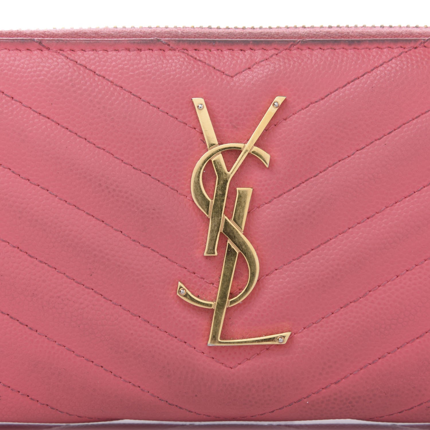Saint Laurent Grain De Poudre Matelasse Chevron Monogram Zip Around Wallet Bubblegum 9 of 13