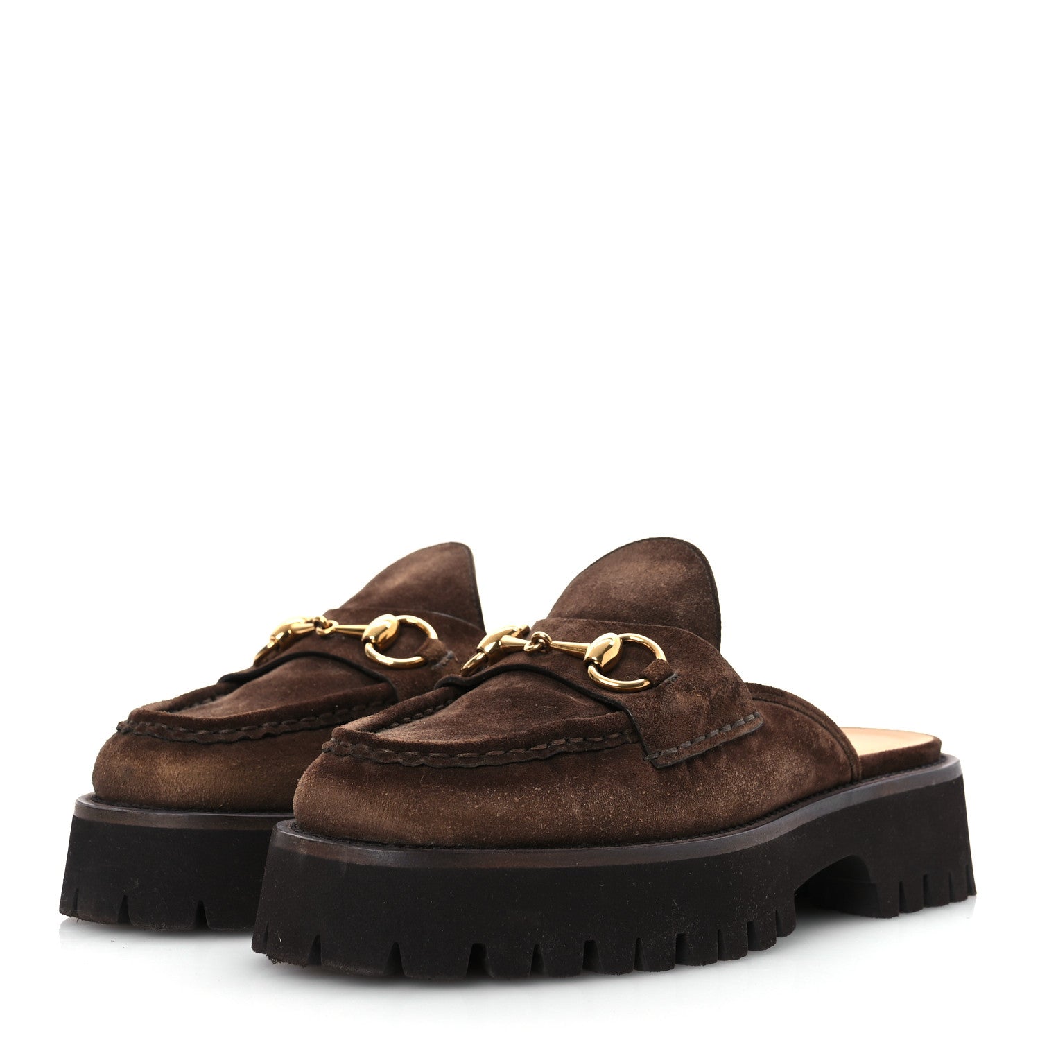 Gucci Suede Horsebit Platform Mules 37 Washed Brown 4 of 15