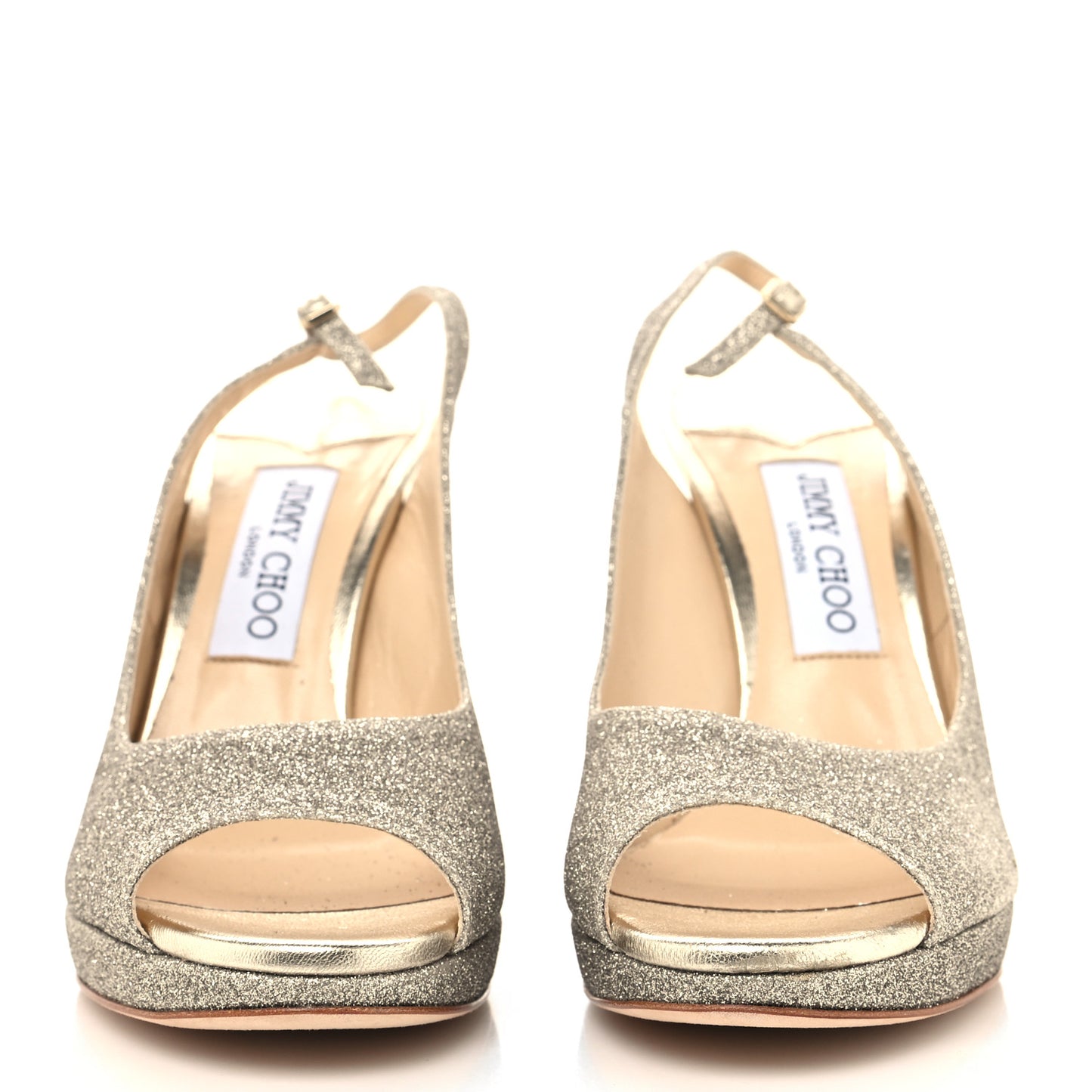 Dusty Glitter Nova 100 Slingback Peep Toe Pumps 38.5 Platinum Ice