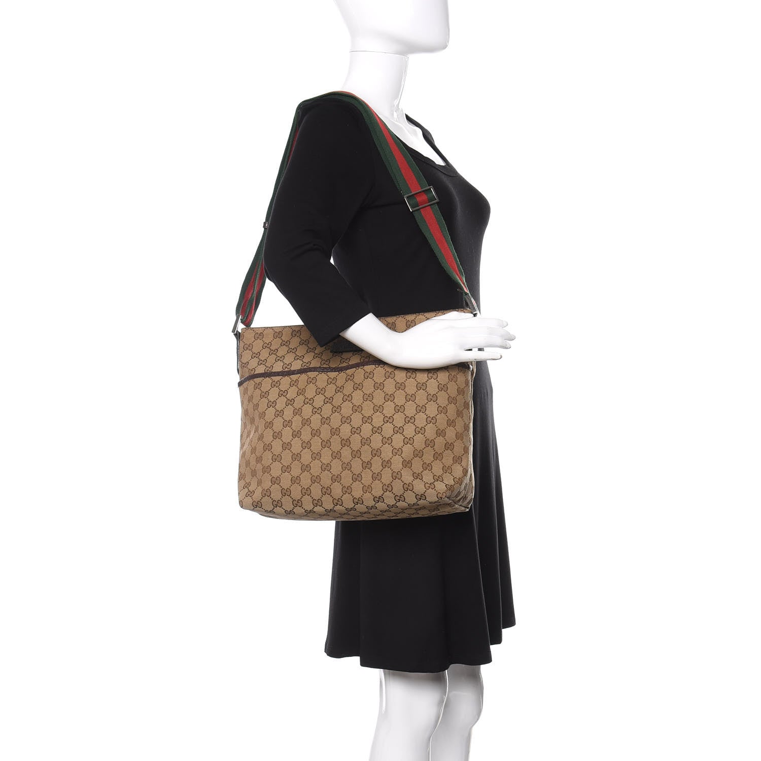 Gucci Monogram Web Medium Flat Messenger Bag Brown 2 of 11