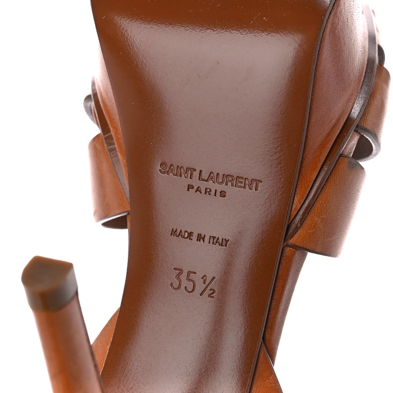 Saint Laurent Calfskin Tribute 105 Platform Sandals 35.5 Caramel 6 of 9