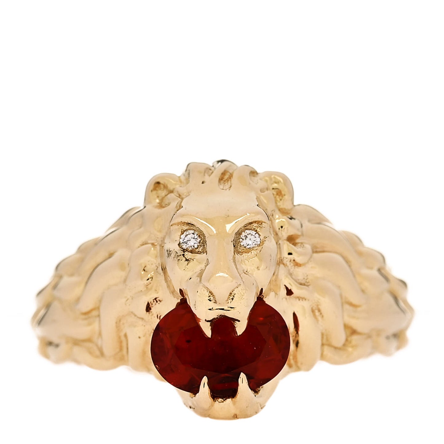 18K Yellow Gold Diamond Fire Opal Lion Head Ring 53 6.25