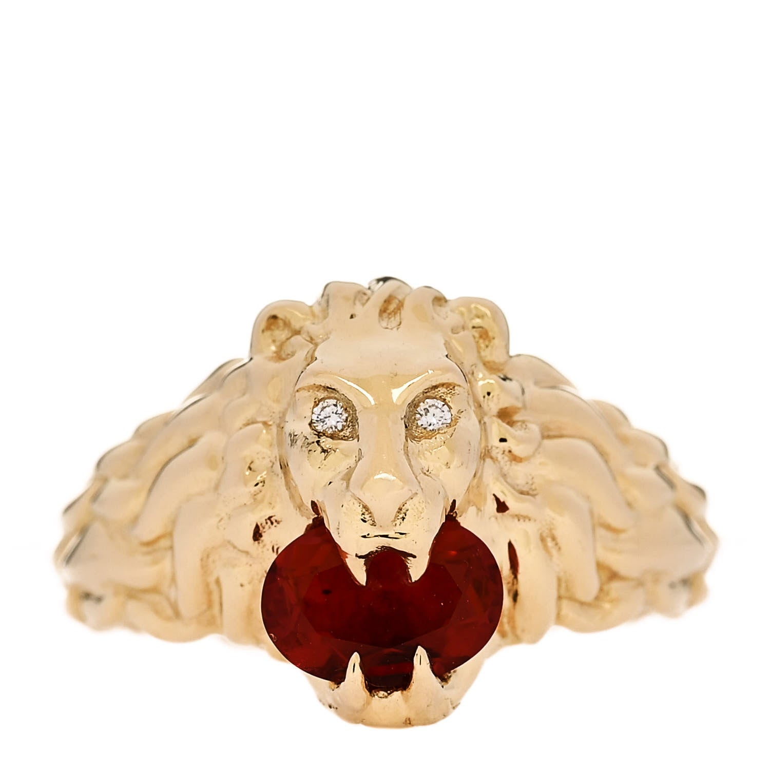 Gucci 18K Yellow Gold Diamond Fire Opal Lion Head Ring 53 6.25 1 of 6