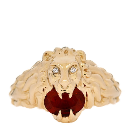 Gucci 18K Yellow Gold Diamond Fire Opal Lion Head Ring 53 6.25 1 of 6