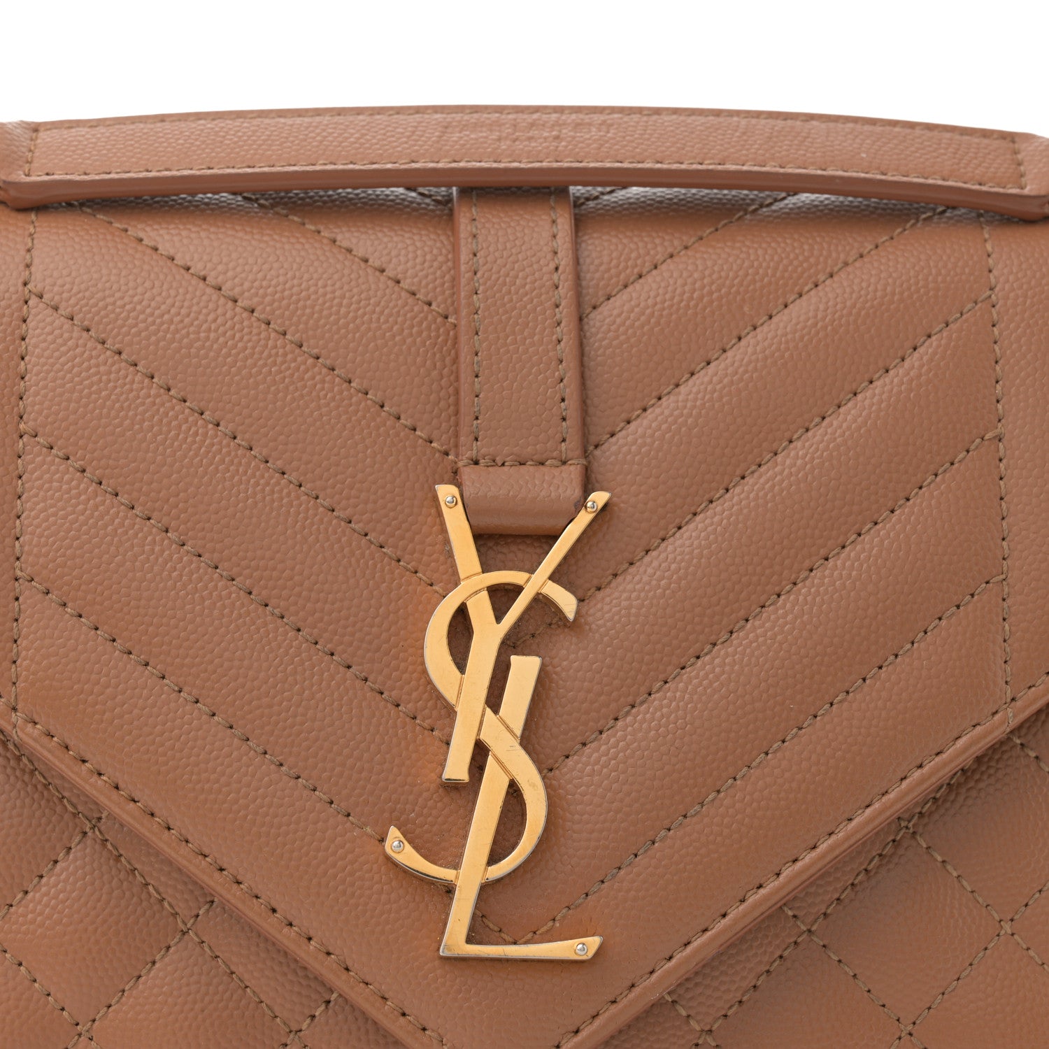 Saint Laurent Grain De Poudre Textured Mixed Matelasse Medium Triquilt Monogram Satchel Dark Cork 8 of 15