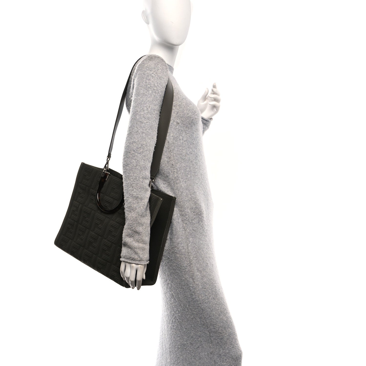 Fendi Technical Fabric Plexiglass FF Medium Fendi Sunshine Shopper Tote Wood 2 of 10