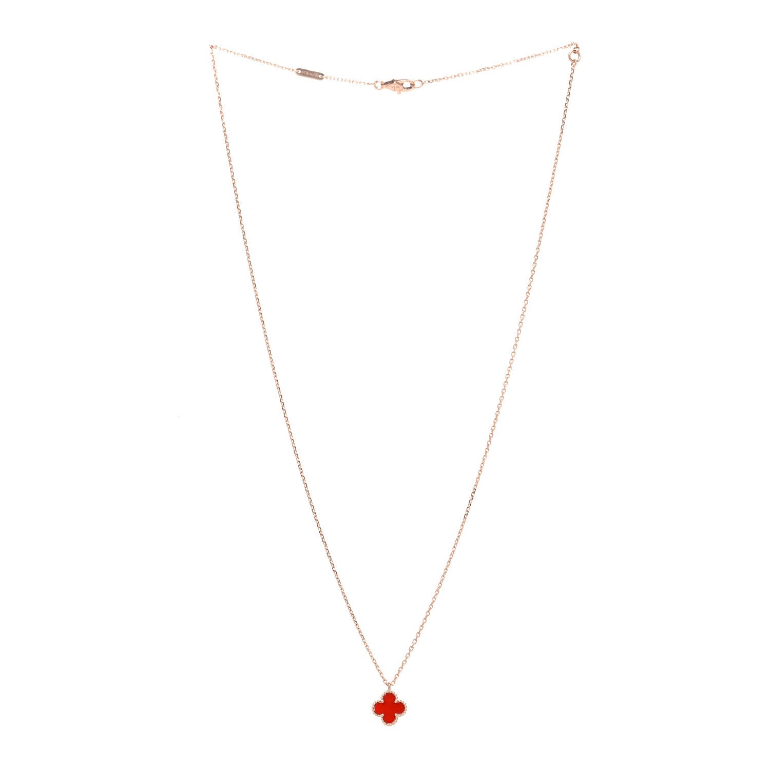 Van Cleef & Arpels 18K Rose Gold Carnelian Sweet Alhambra Pendant Necklace 3 of 7