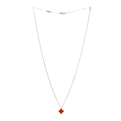 Van Cleef & Arpels 18K Rose Gold Carnelian Sweet Alhambra Pendant Necklace 3 of 7