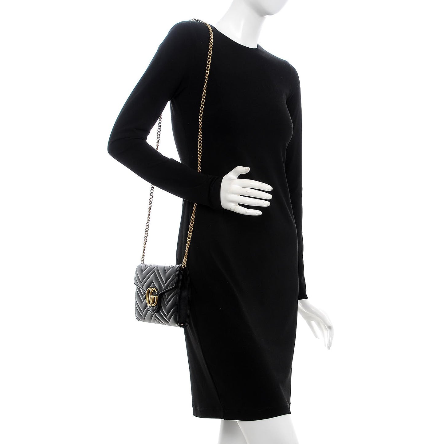 Calfskin Matelasse Mini GG Marmont Chain Wallet Black