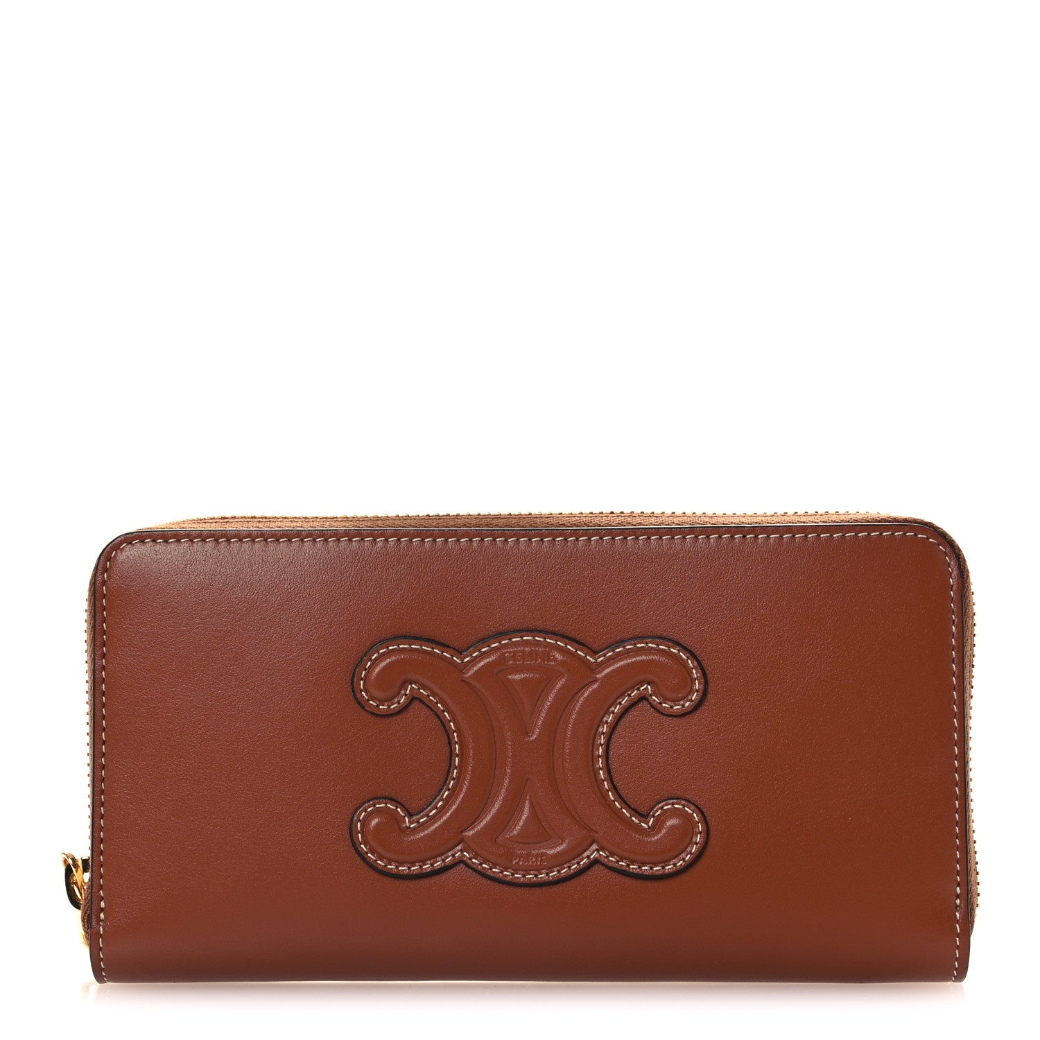 Celine Calfskin Triomphe Large Zipped Wallet Tan 1 of 10