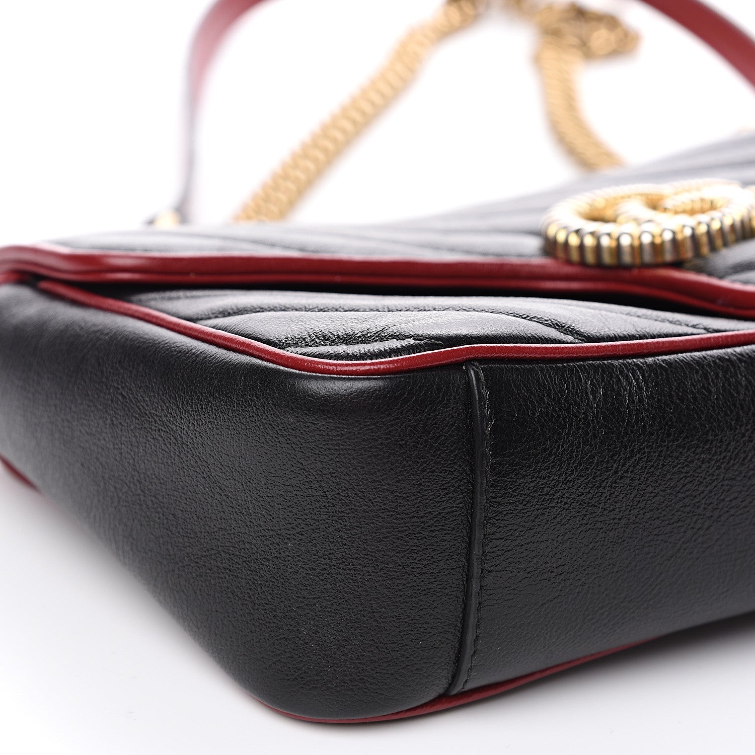 Gucci Vintage Effect Calfskin Matelasse Diagonal Small Torchon GG Marmont Shoulder Bag Black Romantic Cherry 8 of 10