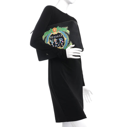 Versace Grained Calfskin Beverly Palm Print Zip Organizer Black 2 of 7
