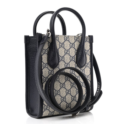 Gucci GG Supreme Monogram Textured Dollar Calfskin Mini Retro Interlocking G Tote Bag Beige Blue 3 of 12