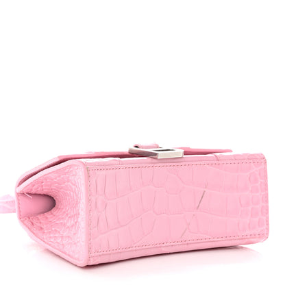 Balenciaga Shiny Calfskin Crocodile Embossed Hourglass Top Handle Bag XS Candy Pink 4 of 12
