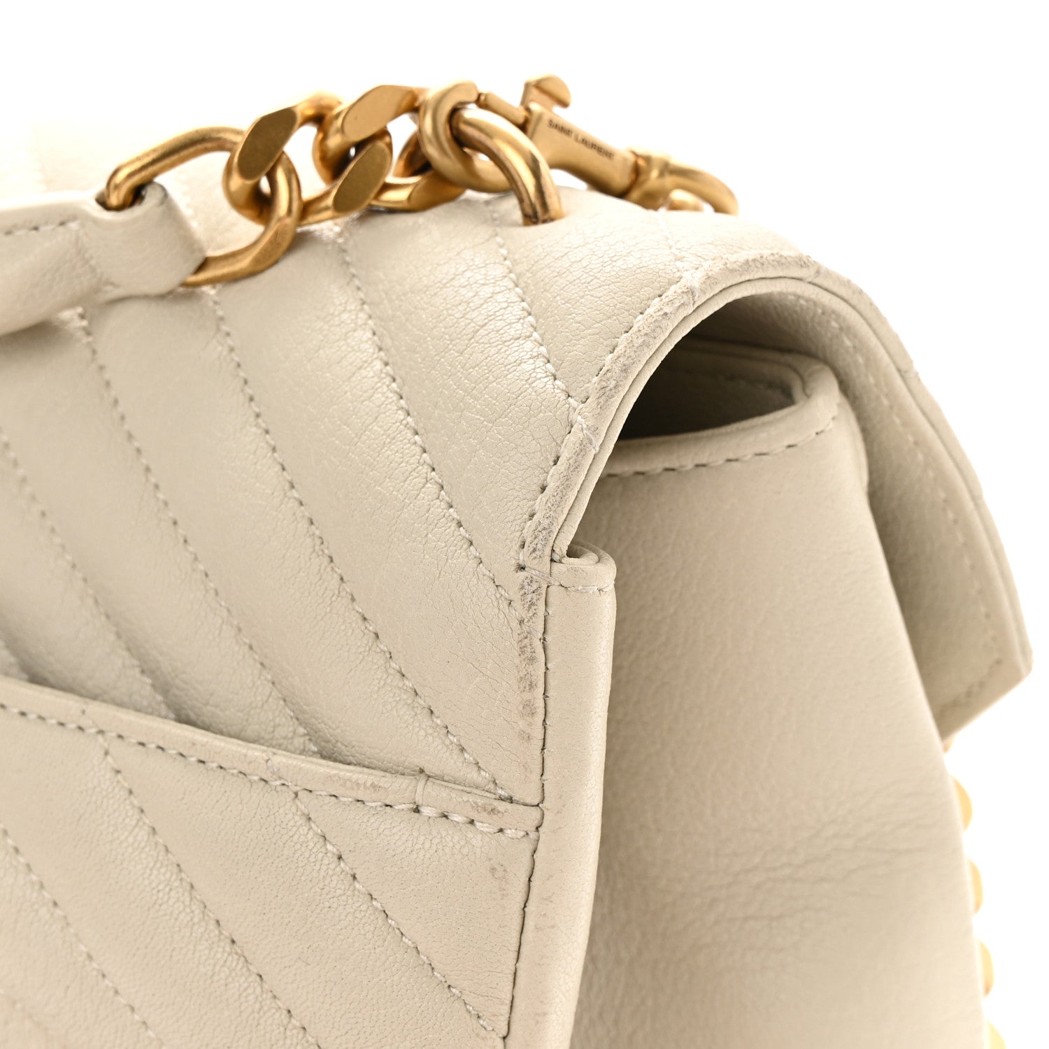 Saint Laurent Sheepskin Matelasse Chevron Monogram Large College Satchel Cream Soft 16 of 18