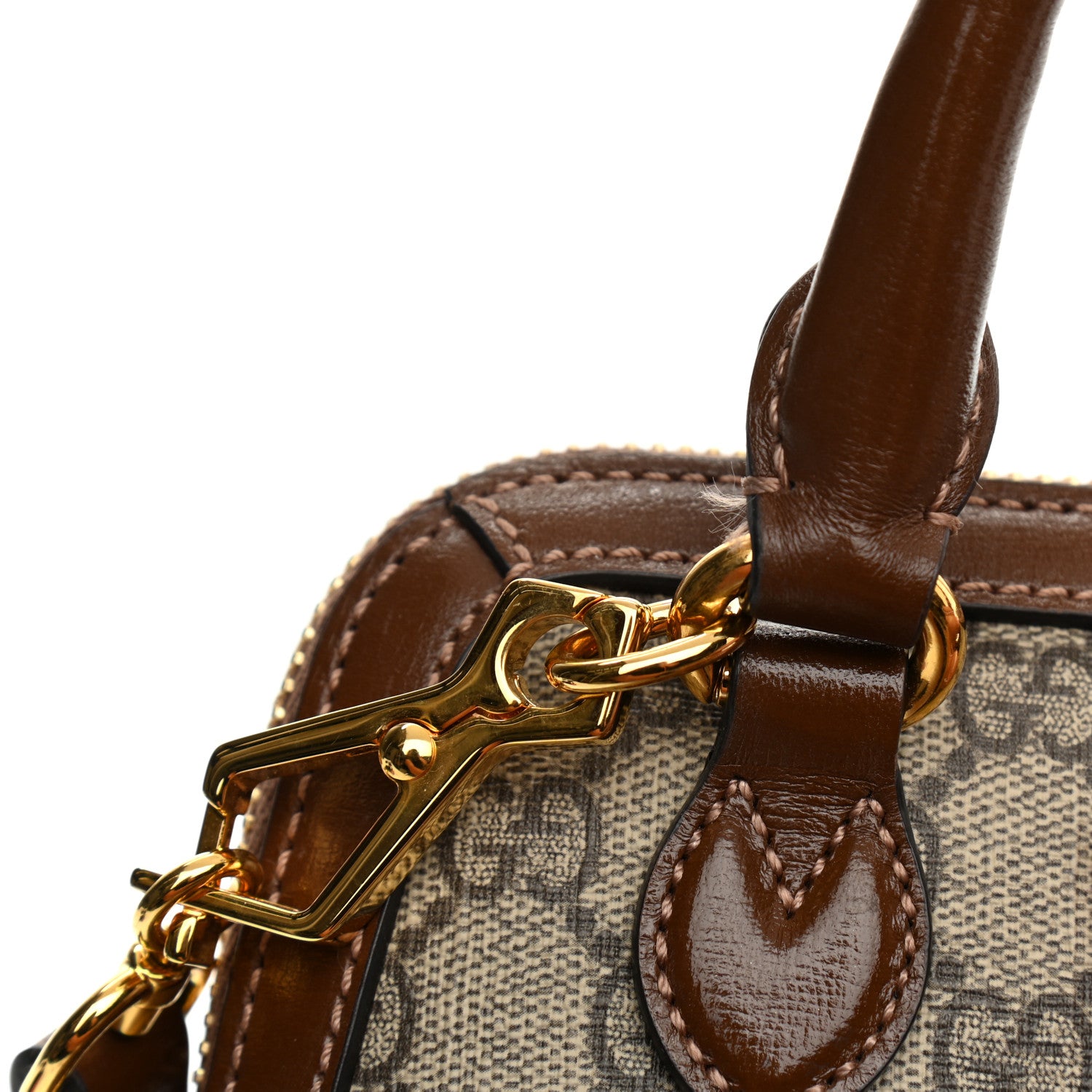 Gucci GG Supreme Monogram Azalea Calfskin Mini Horsebit 1955 Top Handle Bag Beige Ebony Brown Sugar 9 of 11