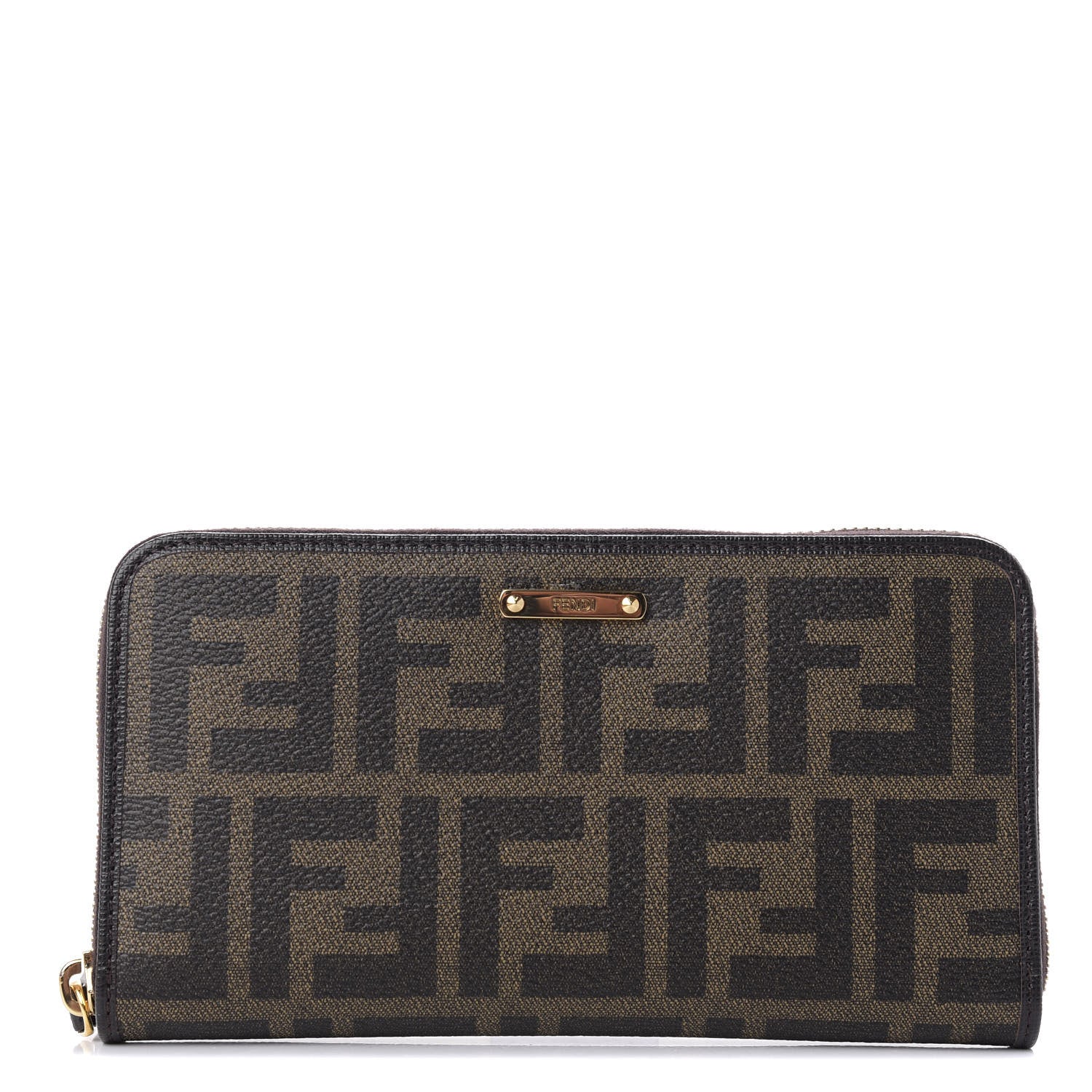 Fendi Zucca Spalmati Vitello Elite Zip Around Wallet Tobacco Ebano 1 of 7
