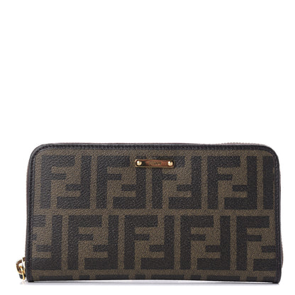 Fendi Zucca Spalmati Vitello Elite Zip Around Wallet Tobacco Ebano 1 of 7