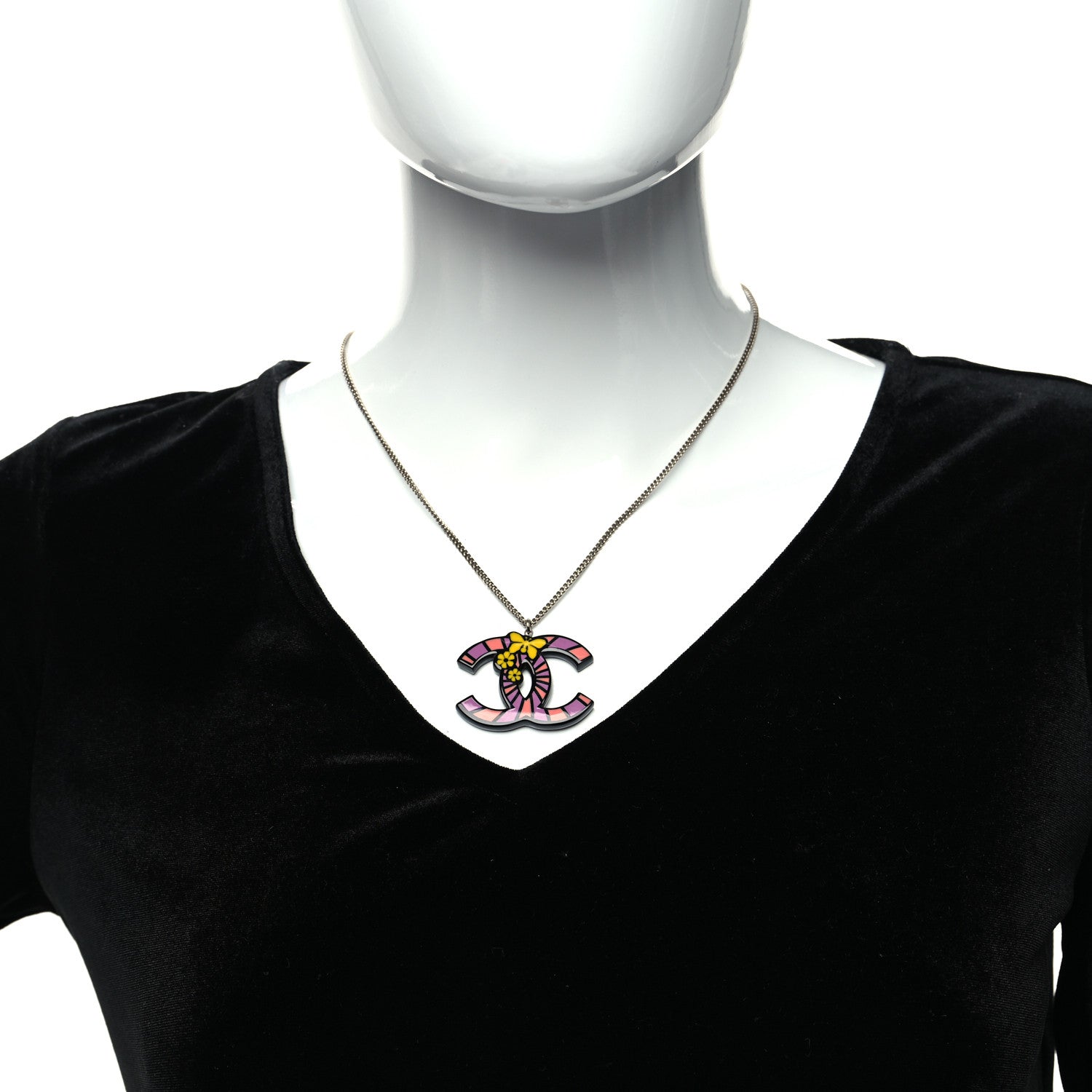 Chanel Resin Butterfly CC Pendant Necklace Silver Multicolor 2 of 5