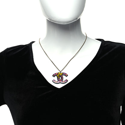 Chanel Resin Butterfly CC Pendant Necklace Silver Multicolor 2 of 5