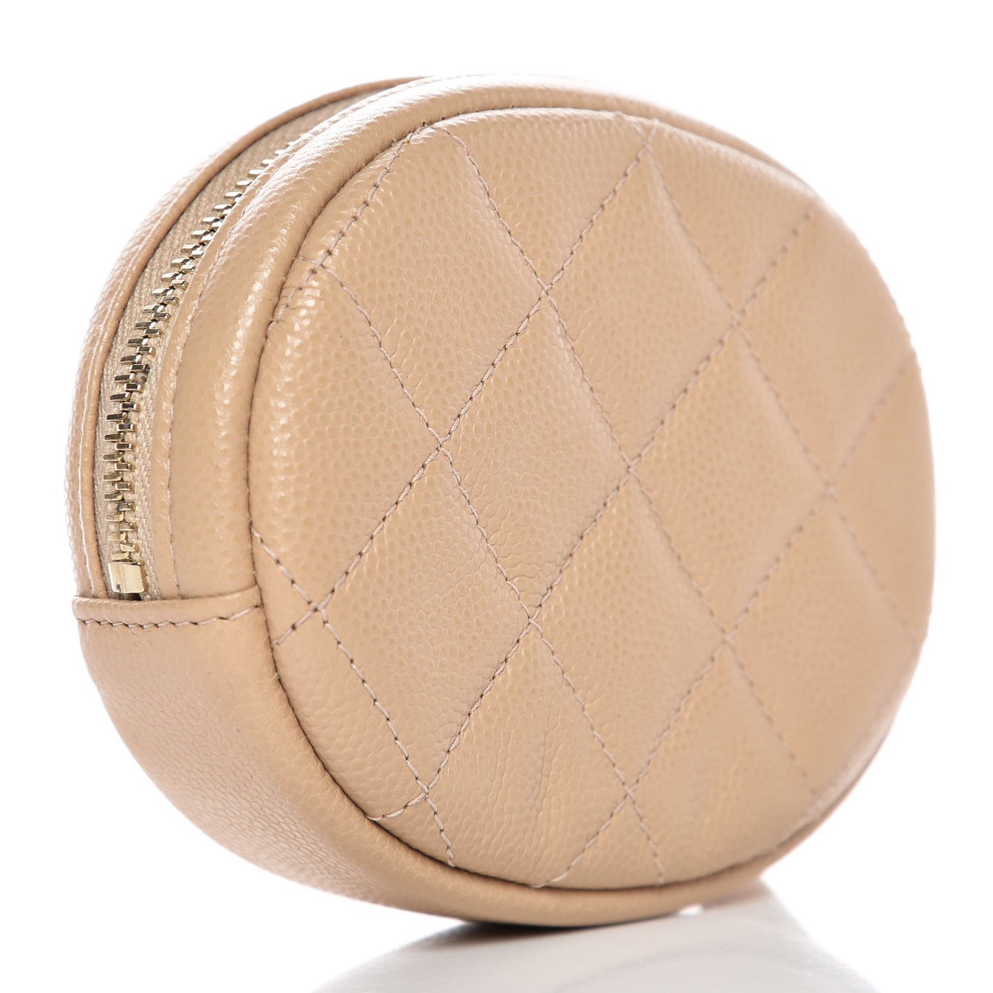 Caviar Quilted Zip Around Classic Coin Purse Beige