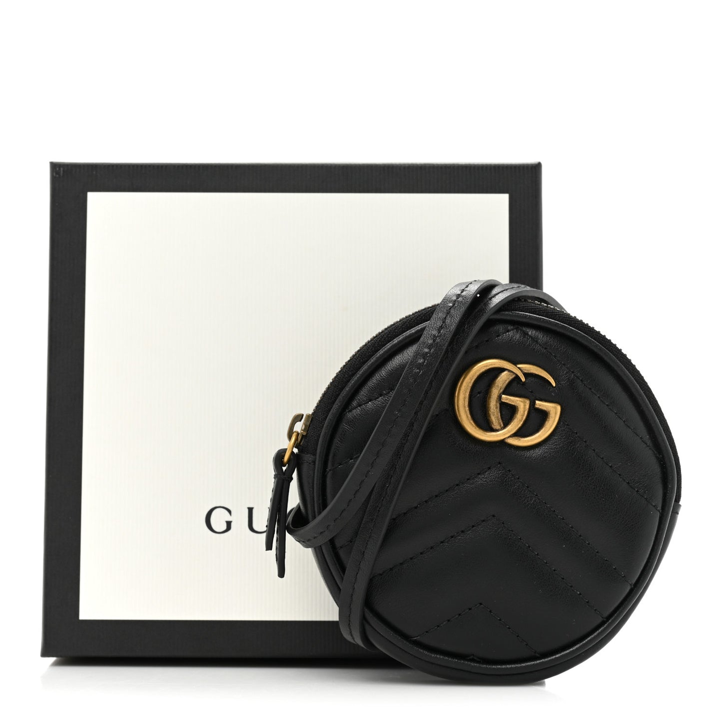 Calfskin Matelasse GG Marmont Round Mini Bag Black