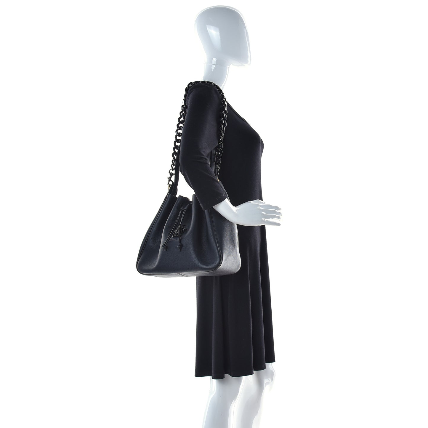 Grained Calfskin La Medusa Bucket Bag Black