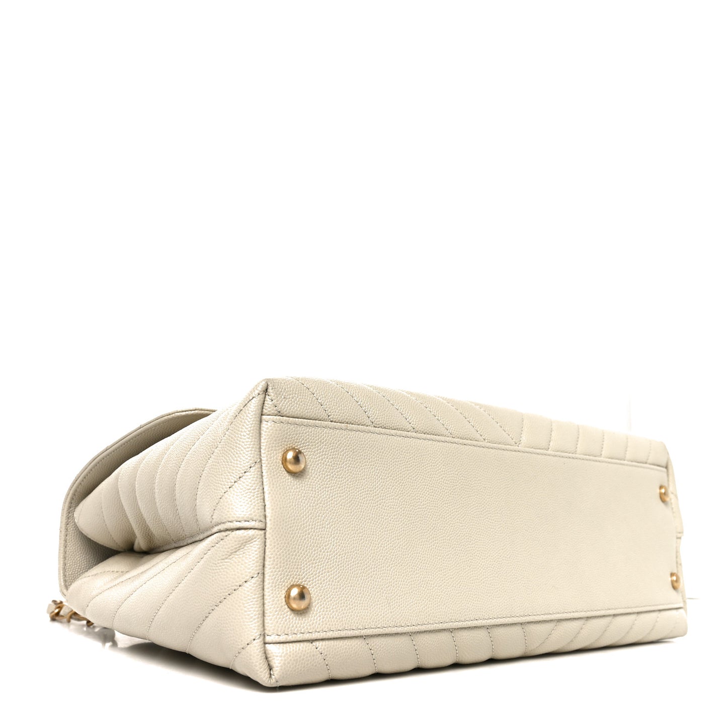 Caviar Chevron Quilted Medium Coco Handle Flap White